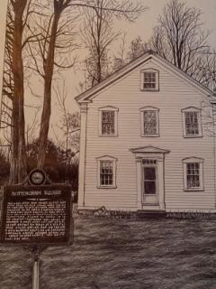 Pen and Ink Detail of Square Schoolhouse Museum