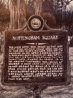 Pen and Ink Detail of Nottingham Square Sign