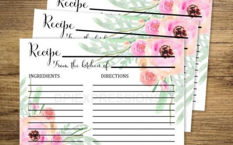 kitchen counter with recipes cards displayed