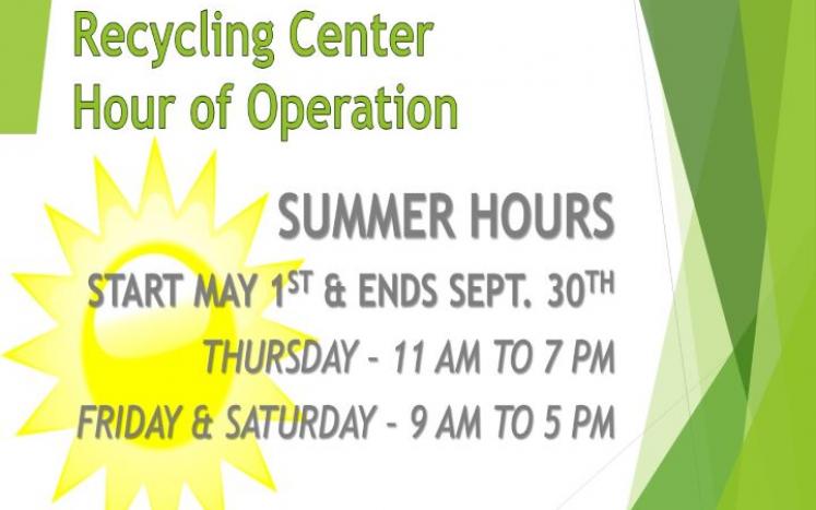 Summer Hours for Recycling Center